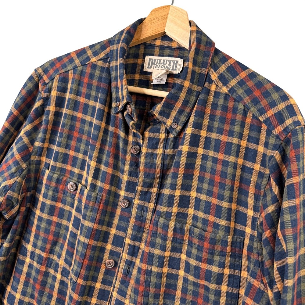 Duluth Trading Co Mens Large Tall Slim Fit Plaid Button Up Shirt 64507 Navy Blue